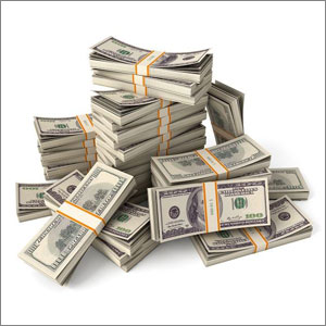 A stack of cash on a plain white background- Moss Bollinger LLP